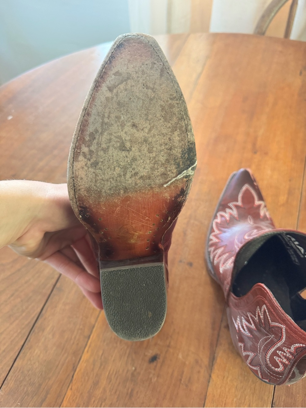 Ariat Red Burgundy Western Ankle Boots with White Stitching - Picture 8 of 9